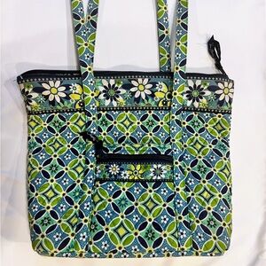Vintage Vera Bradley Blue and Green Floral Tote Daisy Daisy Pattern Women Purse